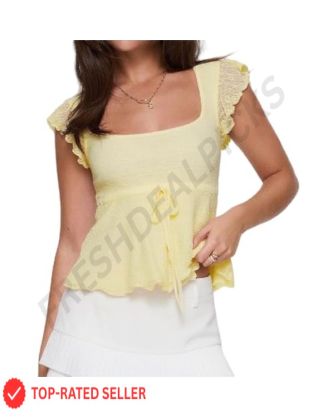 NUFIWI Women Ruffle Short Sleeve Square Neck Peplum Top Y2K